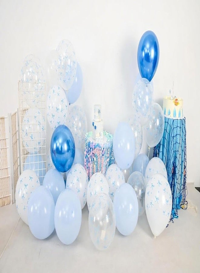 Vibzox Blue Bow Balloons, 30 Pcs 12inch Blue White Balloon With Bow Printed Balloons for Bachelorette Girls Theme Birthday Party Bridal Engagement Decorations - Image 3
